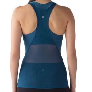 Lululemon Body Con Tank Poseidon Size 6 EUC Blue Tank Top  with Back Mesh